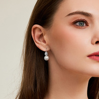 Boucles d'oreilles en perles d'eau douce naturelles plaquées rhodium, perles 925, baguette CZ