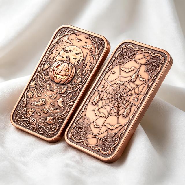Wholesale Custom High Relief Hydraulic Pressed Solid Copper Bar Promotional Halloween Deep Cut Pumpkin Theme Souvenir Ingot