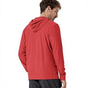 Sweat-shirt à capuche zippé rouge pour homme, coupe classique, couleur unie, décontracté, pour l'automne, 100% polyester tissé, respirant, respectueux de l'environnement - Product Image 2