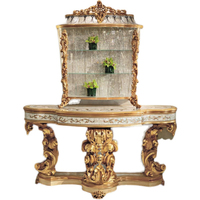 Luxe Antique Feuille D'or Couleur En Bois Sculpté Nacre Table Dessus Console Tables Console Classique Table