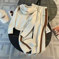 Ensemble de survêtement décontracté pour femme, style coréen, coupe ample, couleur unie, blocs de couleurs, mélange coton-polyester, 2 pièces, à capuche, vêtements de sport