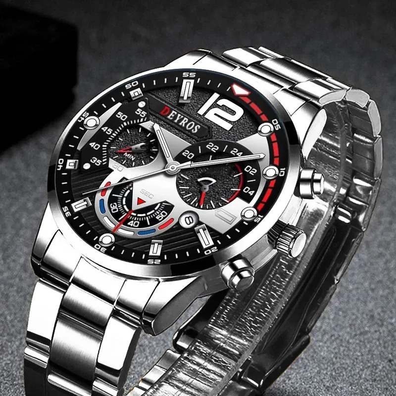 Luminous Fashion Men Stainless Steel Watches Luxury Quartz Wristwatch Calendar Clock Men Business Casual Watch