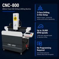 Machine de perçage et de fraisage verticale CNC pour profilés aluminium 800 mm, 3 axes, perçage 3 faces, 18 000 tr/min, haute rigidité pour fenêtres et portes intelligentes