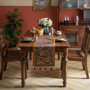 Boho Palm Leaves <span class=keywords><strong>Tropical</strong></span> Botanical Jungle Table Runner Cocina Rectangular Tabletop Cover con flecos - Product Image 6