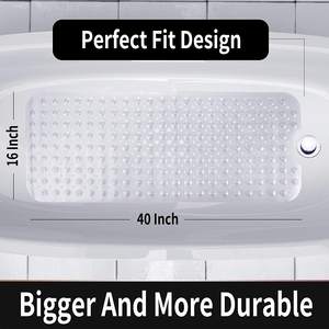 गर्म बेच अतिरिक्त लंबे 40 * 16in पीवीसी बाथटब 200 सक्शन कप के साथ सुरक्षा विरोधी पर्ची स्नान चटाई गैर पर्ची स्नान चटाई मशीन से धो - Product Image 6