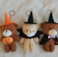 Peluches d'Halloween : Porte-clés Ours en Peluche avec Chapeau de Sorcière, Ailes de Chauve-souris, Citrouille et Nœud, Décoration d'Halloween, Breloques de Sac Extérieur