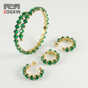 Zogxin Green Zircon Hoop Earrings Set Gold Plated Geometric Party Jewelry - Product Image 1