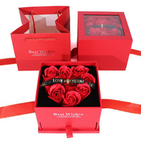 AYOYO Saint-Valentin 9 Roses séchées préservées LED Boîte artisanale pour fenêtre Qixi Boîtes cadeaux dorées personnalisées pour la Saint-Valentin