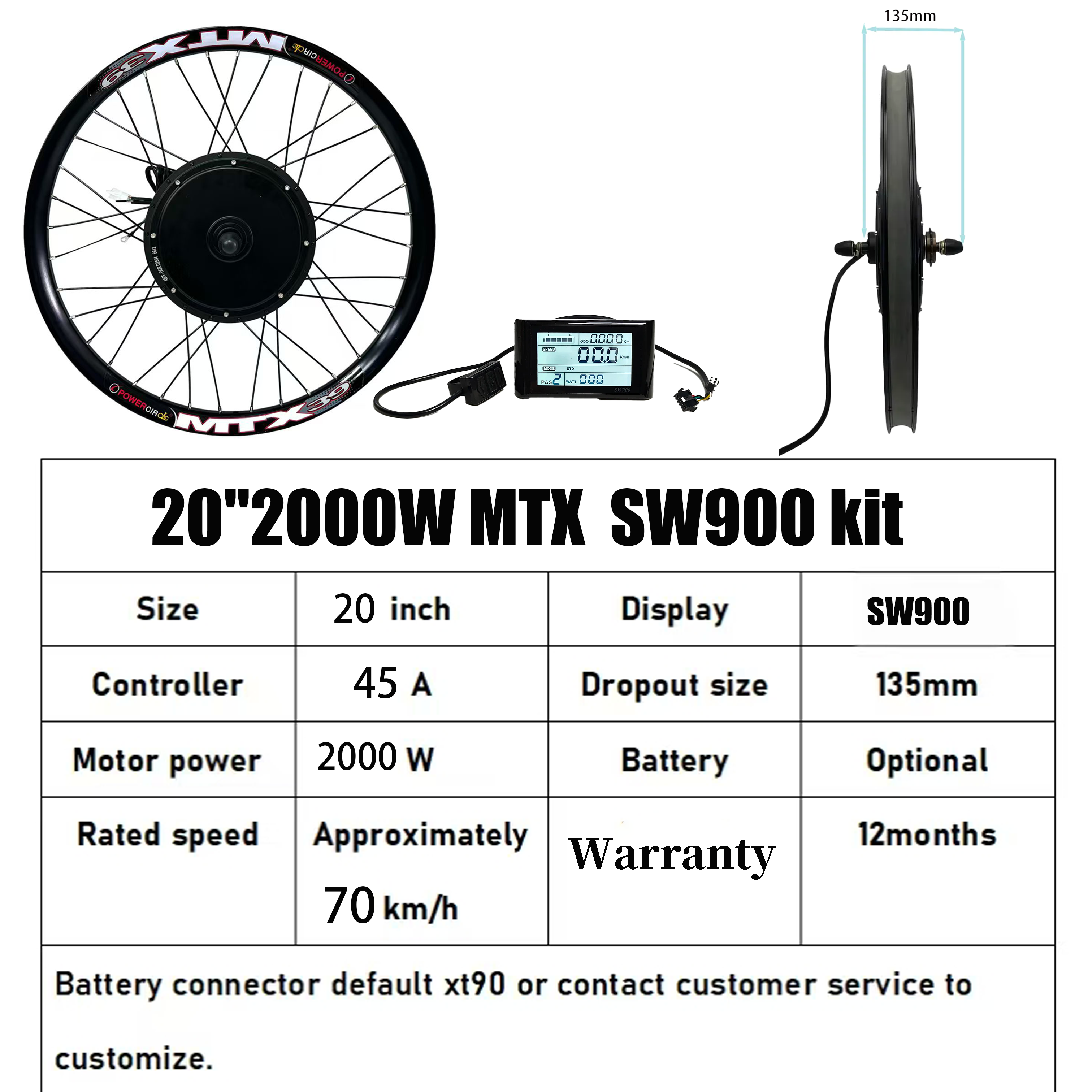 20in 3000W 72V SW900 Motor kit