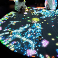 Système de projection interactive murale intérieure, projecteur mural/sol, projection immersive 3D sur une table où les petits se retrouvent