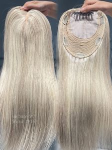 Topper de cabello humano SHY, parte libre, base de seda, platluim Rubio, Topper de cabello crudo europeo, Base de seda de 6*7 pulgadas para cabello adelgazante de mujer - Product Image 6