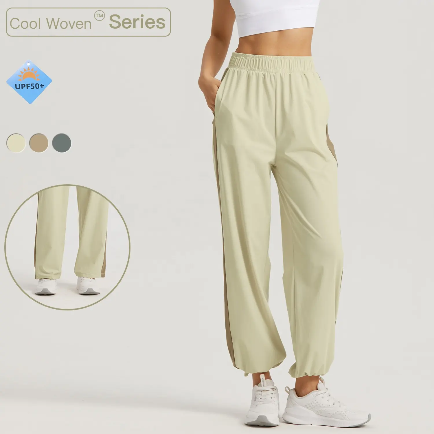 Спортивные свободные штаны контрастных цветов с высокой талией, дышащие Леггинсы для йоги с регулируемым шнурком и карманами на заказ