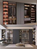 Dressing sur mesure minimaliste italien, armoire du sol au plafond avec éclairage LED et îlot central pour villa