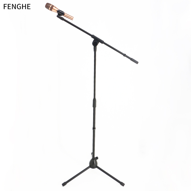 Adjustable Foldable Iron & Plastic Black Desktop Mic Stand with Shock Mount-80-185cm Height for Podcasting & Live Streaming