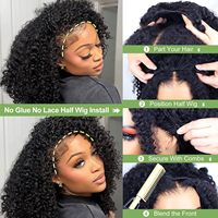 Perruque mi-longue bouclée crépue en cheveux humains, densité 200%, ligne de cheveux invisible, bandeau à cordon de serrage 3 en 1, sans colle