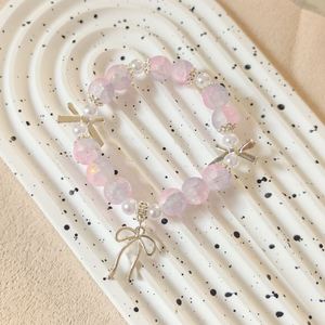 China Platinum Gold/Silver Plated Pink Crystal Bowtie Butterfly Pendant <b>Beaded</b> <b>Bracelet</b> Women Sweet Beads Chain Girlfriend - Product Image 3
