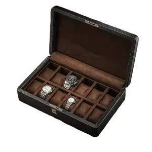 2024 new style Carbon fiber luxury 12 slots watch storage box black business watch case box