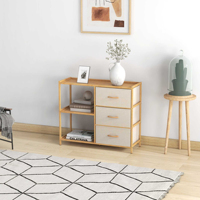 Commode moderne large en bambou sur mesure avec tiroirs en tissu et étagères, meuble de rangement en bambou pour salon