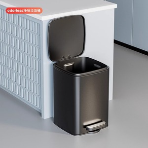 Kitchen trash can, household stainless steel, living room, foot-operated, bathroom, toilet, foot-operated, lidded, black, large - Product Image 3