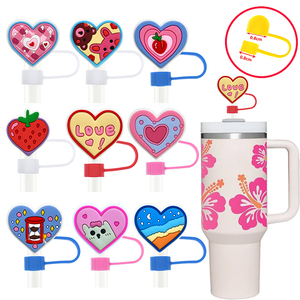 10mm Offre Spéciale coeur anti-poussière Compatible <span class=keywords><strong>paille</strong></span> couverture réutilisable mignon Silicone souple personnalisation verre <span class=keywords><strong>paille</strong></span> avec charme - Product Image 3