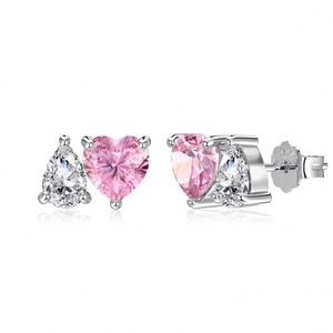 Boucles d'oreilles clous pour femme Dylam Charm Jewel, design exquis, argent 925, double pierre en forme de cœur et goutte d'eau, zircone 5A - Product Image 4