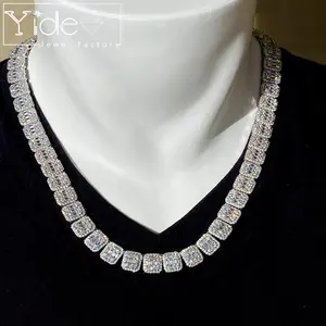 Kalung Rantai Tenis Baguette Pria, Rantai Kuba Bling Berlian Choker Icy Kalung