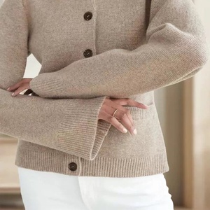 Cárdigan de punto de mezcla de lana con cuello en V, estilo casual, de exportación, para otoño-invierno, con botones frontales y cintura cómoda, antipilling. - Product Image 6