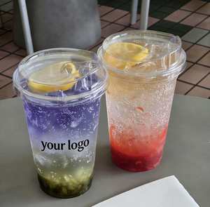 Gobelets en plastique PET jetables à paroi simple de 16 oz et 24 oz, avec logo personnalisé, diamètre 98 mm, fond plat, pour jus, milkshake, smoothie, vente en gros - Product Image 2