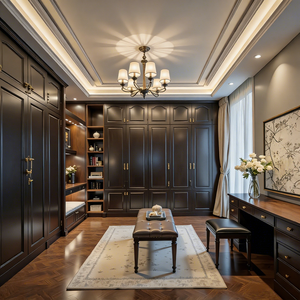 โรงงาน OEM ผลิตตู้เสื้อผ้าแบบวอล์กอินสั่งทำพิเศษ คุณภาพสูง หรูหรา สำหรับห้องนอน ทำจากไม้แท้ ขายส่ง - Product Image 5