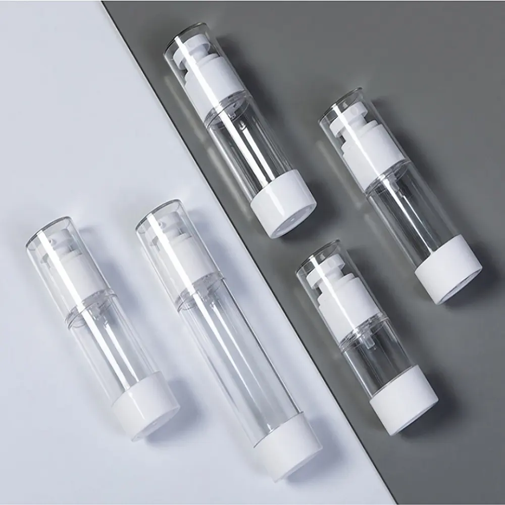 त्वचा देखभाल पैकेजिंग के लिए 200 मिलीलीटर लक्जरी सफेद वायुहीन वायुहीन प्लास्टिक पंप बोतल अद्वितीय खाली लोशन क्रीम जार