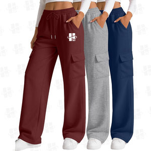 Pantaloni <span class=keywords><strong>Cargo</strong></span> in Felpa di Cotone Terry con Tasche, Vita Alta, Fronte Piatto, Traspiranti, Casual, Gamba Larga, Jogger da <span class=keywords><strong>Donna</strong></span> - Product Image 4