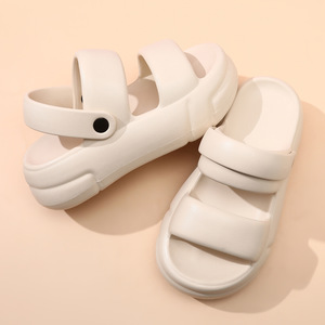 Guru Women's Chunky <b>Heel</b> Sandals <b>White</b> EVA Lining Round Toe Summer Wear Comfortable Lightweight Slippers - Product Image 1
