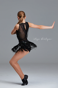 Justaucorps de danse jazz pour filles, tissu en maille à paillettes avec franges pour la performance - Product Image 2