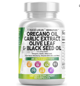 Capsules de complexe à base de plantes avec oregano, <span class=keywords><strong>ail</strong></span>, feuille d'olivier, soutien antioxydant pour le bien-être quotidien et l'immunité, naturel pour adultes, 60 unités - Product Image 1