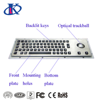Clavier industriel robuste, étanche, anti-vandalisme, monté sur panneau avec 65 touches rétro-éclairées à déplacement complet et boule de commande intégrale