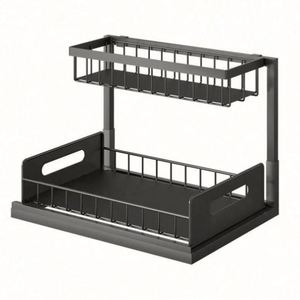 Étagère de rangement coulissante à 2 niveaux pour sous l'évier de la salle de bain, organisateur de placard sous l'évier pour cuisine et salle de bain - Product Image 1