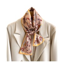 En gros, Foulard fin en soie sergé pour femme, imprimé numérique, design personnalisé, style printemps, utilisable comme bandeau et accessoire de sac à main