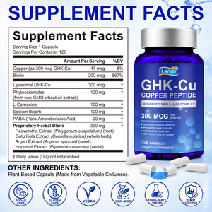 Capsule di Peptidi di Rame GHK Cu Lenm 300 Mcg, Integratore Antiossidante con Biotina per <span class=keywords><strong>il</strong></span> Supporto di Collagene, Pelle e <span class=keywords><strong>Capelli</strong></span> - Product Image 2
