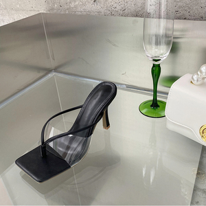Summer 2022 European and American Simple Design High Heel <b>Sandals</b> Fashion square Toe Stiletto <b>Sandals</b> and slippers - Product Image 3
