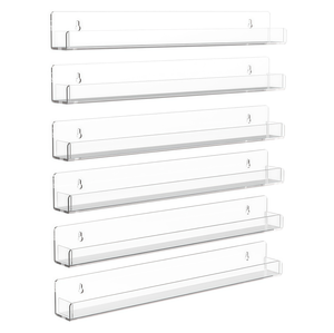 Paquete de 6 Estantes Flotantes de Acrílico Transparente de 15 Pulgadas para Esmaltes de Uñas, Organizador de Cosméticos y Discos de Vinilo, Exhibidor Transparente - Product Image 1
