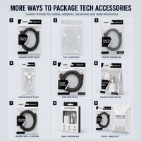 Support de suspension personnalisé en plastique PET transparent pour câbles de données, étuis de téléphone et sacs d'emballage, avec fermeture éclair pour écouteurs