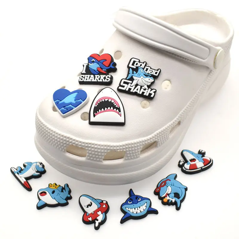 Groothandel Custom Shark Shoe Croc Charms Pvc Schoen Decoraties En Accessoires Designer Cartoon Croc Bedels Voor Klompen Schoenen