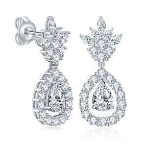 Pendientes de moissanita de plata blanca con forma de pera helada VVS joyería de moda de piedra de silicona - Product Image 1