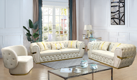 Ensemble de canapés sectionnels incurvés Chesterfield de luxe moderne haut de gamme en tissu velours durable, garni d'éponge, avec structure en acier inoxydable pour villa