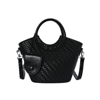 Sac à main en cuir PU tissé doux avec poignée ronde, sac à bandoulière détachable, couleur unie, adapté au transport quotidien