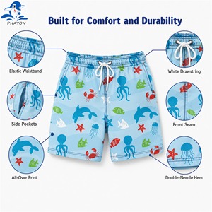 Pantalones Cortos de Playa para Niños Phayon, Unisex, Talla Grande, Protección Solar UPF 50+, Secado Rápido, Estampado de Vida Marina, 120g, Poliéster, Cintura Elástica con Cordón - Product Image 6
