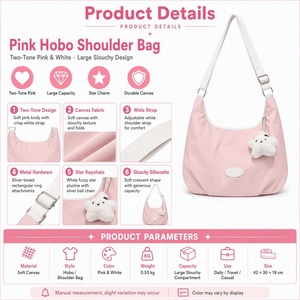 Borsa a <span class=keywords><strong>Tracolla</strong></span> Rosa a Mezzaluna in Morbido Nylon, Stile Slouchy con <span class=keywords><strong>Tracolla</strong></span> Bianca Regolabile per Uso Quotidiano Casual - Product Image 6