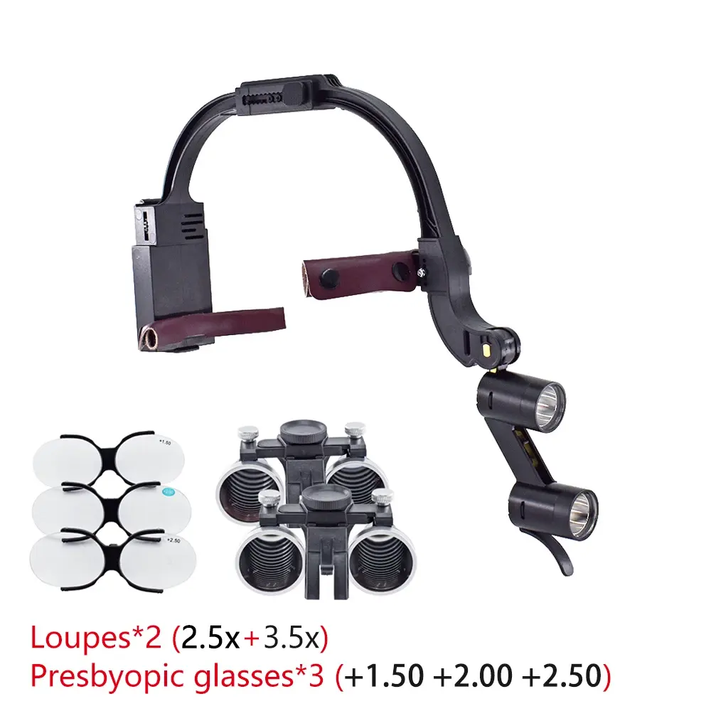 Full Set Medische Tandheelkundige Chirurgische Medische Vergrootglas Loupe Lamp 2.5x 3.5x Draadloze 5W Led Koplamp Handbocht Binoculaire Loepen