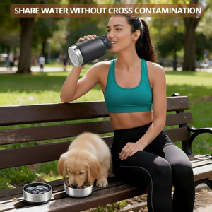 Bottiglia d'Acqua da Viaggio in Acciaio Inox Isolata e Antigoccia da 32oz per Animali e Persone con 2 Ciotole per Cani, Ideale per Escursioni, Campeggio e Viaggi - Product Image 3