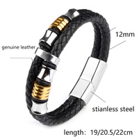 Bracelet en cuir double avec fermoir en acier inoxydable pour homme